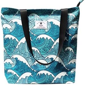 Esvan Teal Wave Pattern Tote Bag